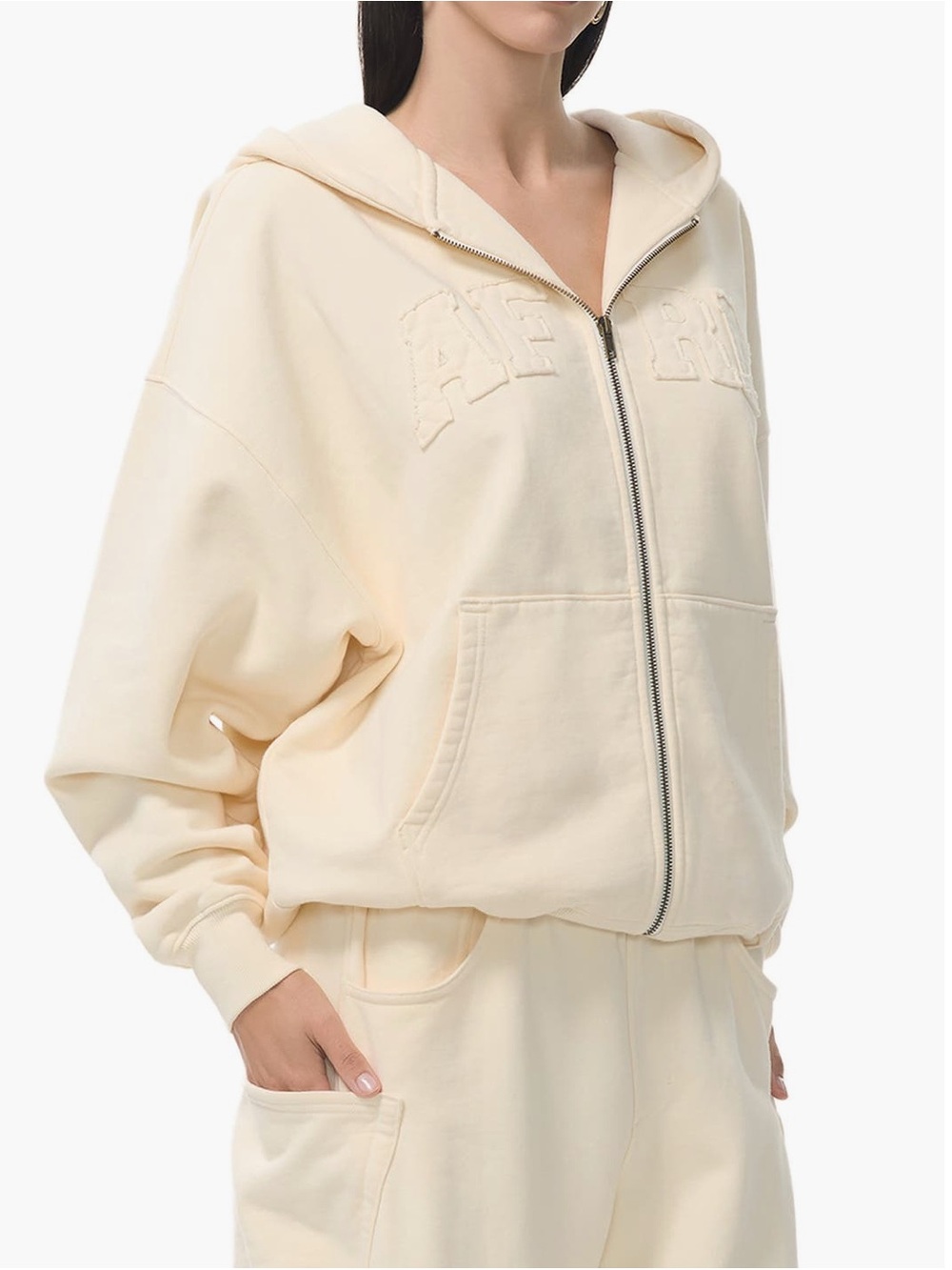 AFRM Cream Full-Zip Hooded Sweatshirt